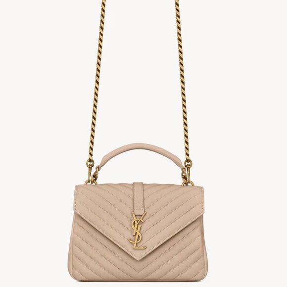 Yves Saint Laurent Handbags - NEW YSL COLLEGE MEDIUM SHOULDER BAG IN BEIGE QUILTED LEATHER